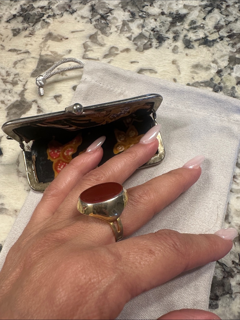 Small Metallic Frame Coin Purse - Silver with Floral Lining